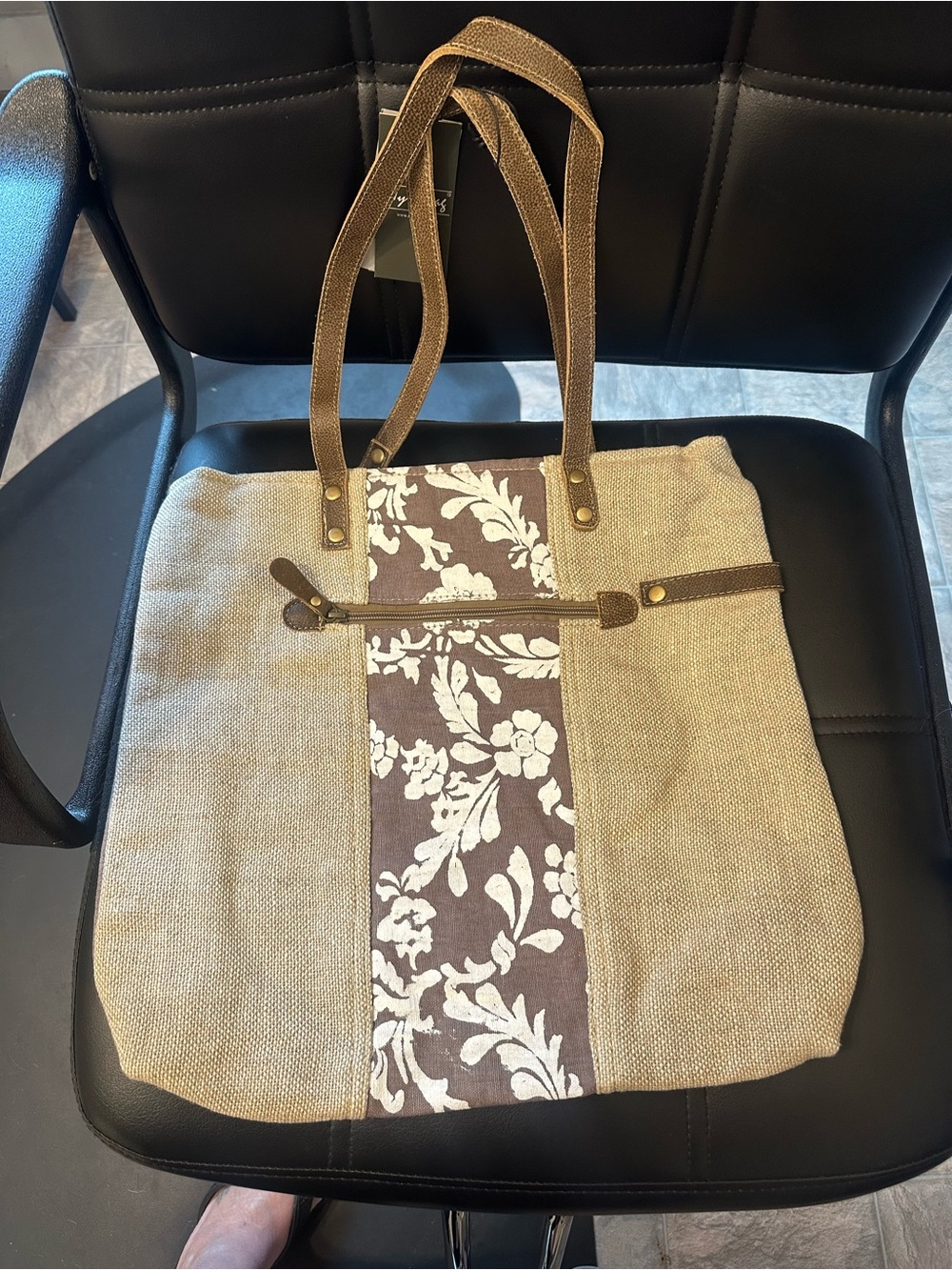 Myra Bag Brown and Tan Floral Canvas Shoulder Tote - Picture 2 of 3